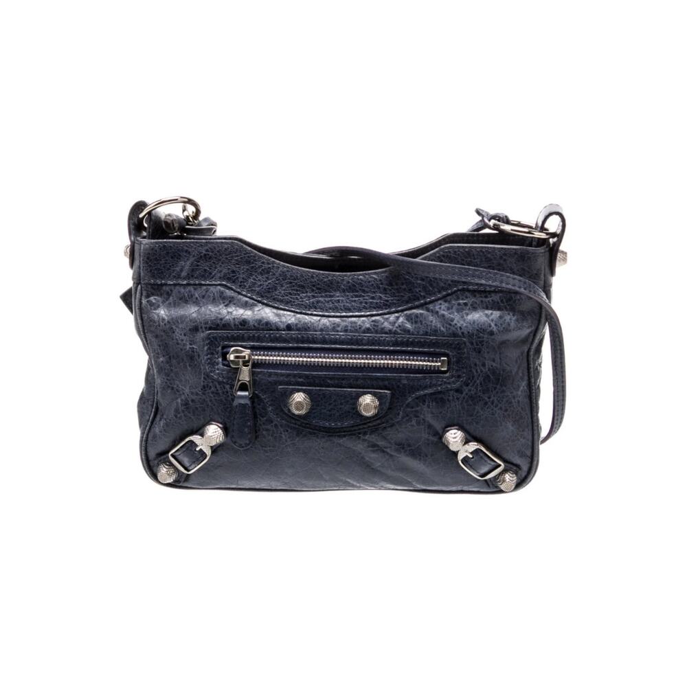 Balenciaga '10 Giant Hip Bag Motocross Midnight Blue Lambskin Leather Studs RARE